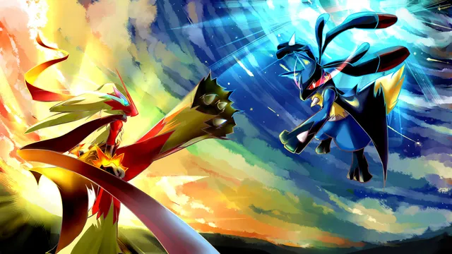 Pokemon wallpaper: Blaziken vs Lucario